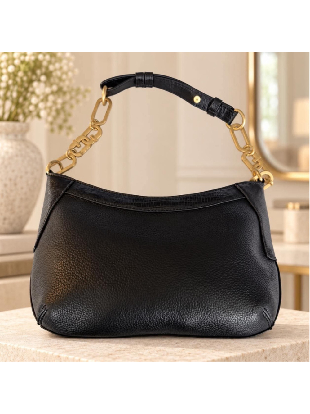 Women's Unbranded Black Shoulder Bag with Gold Chain Detail